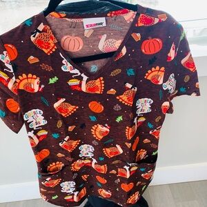 Scrubstar Brown Thanksgiving Print Scrub Top